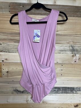 ee:some size Large Dusty Pink Color Wrap Sleeveless Bodysuit with Snap Crotch